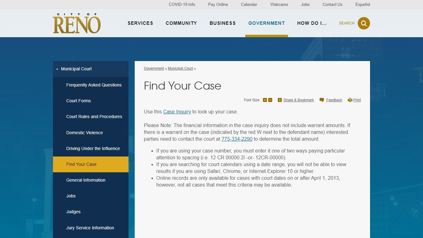 Find Your Case | City of Reno - Reno, Nevada